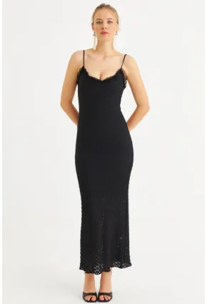 Kadın Siyah Astarlı Dantel Maxi Elbise YEL221662