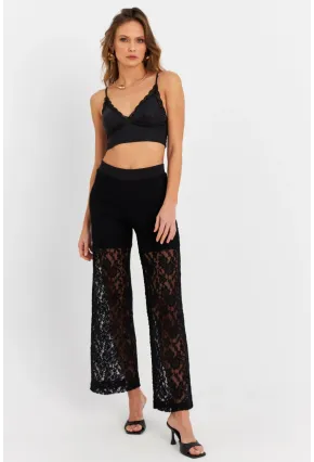 Kadın Siyah Astarlı Dantel Pantolon FLS04