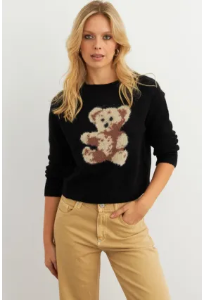 Kadın Siyah Ayıcıklı Kazak KED7429