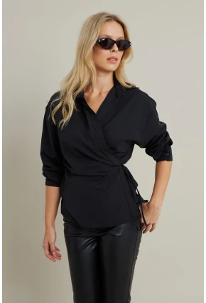 Kadın Siyah Bağlama Detaylı Gömlek ZER418