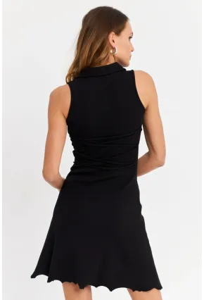 Kadın Siyah Bağlama  Detaylı Kaşkorse Mini Elbise FRY2271