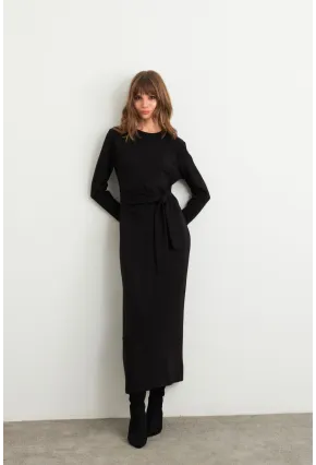 Kadın Siyah Bağlama Detaylı Midi Sweat Elbise MHOL100