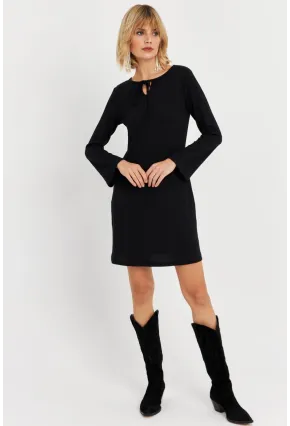 Kadın Siyah Bağlama Detaylı Mini Elbise TF68