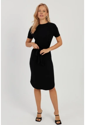 Kadın Siyah Bağlamalı Kaşkorse Midi Elbise LPP1270