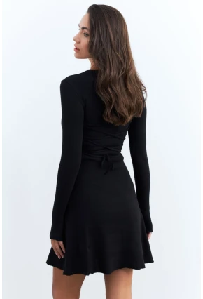 Kadın Siyah Bağlamalı Kaşkorse Mini Elbise FRY2175