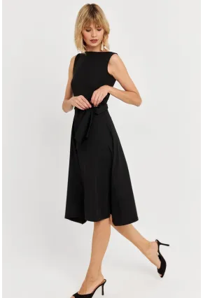 Kadın Siyah Bağlamalı Midi Elbise HOR0026