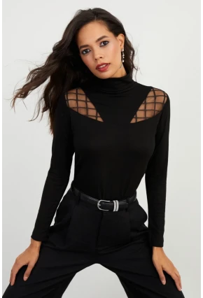 Kadın Siyah Balıkçı Bluz BK1548