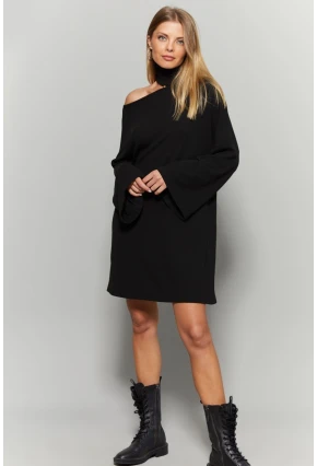 Kadın Siyah Balıkçı Yaka Tek Omuz Elbise Yİ1990