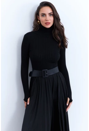 Kadın Siyah Balıkçı Yaka Triko Bluz MYV102-90