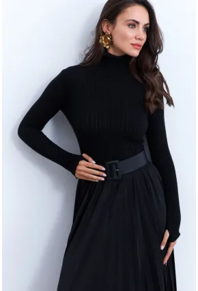 Kadın Siyah Balıkçı Yaka Triko Bluz MYV102-90