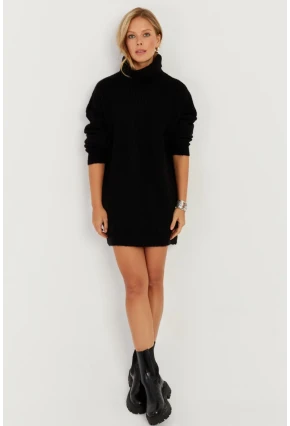 Kadın Siyah Balıkçı Yaka Triko Tunik KZ2504
