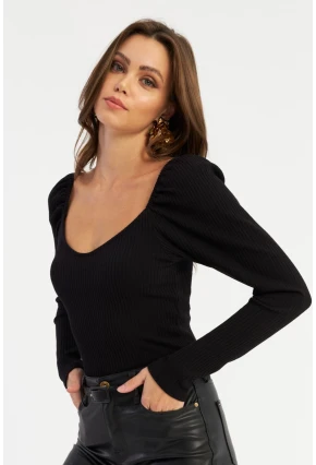 Kadın Siyah Balon Kol Bluz RK42