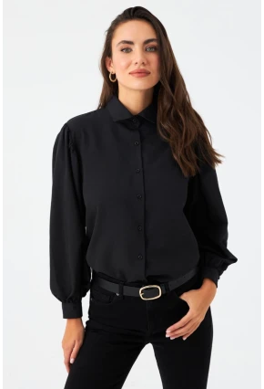 Kadın Siyah Balon Kol Gömlek MZER416