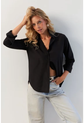 Kadın Siyah Basic Gömlek HNT02