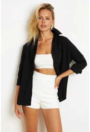 Kadın Siyah Basic Gömlek K1251