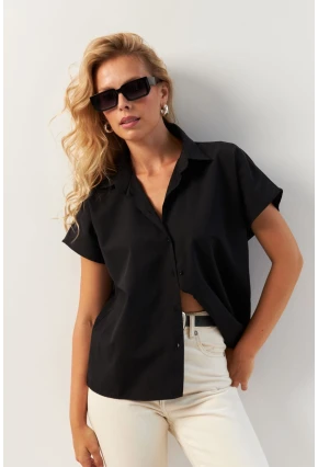 Kadın Siyah Basic Gömlek K982
