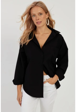 Kadın Siyah Basic Gömlek ZER403