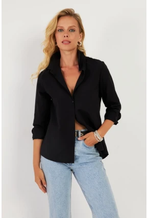 Kadın Siyah Basic Gömlek ZER411