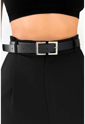 Kadın Siyah Basic Gümüş Tokalı Kemer BE655