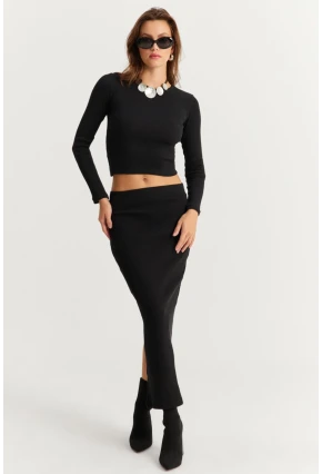 Kadın Siyah Basic Kaşkorse Alt- Üst Takım XL2042