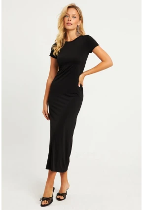 Kadın Siyah Basic Midi Elbise DMR261