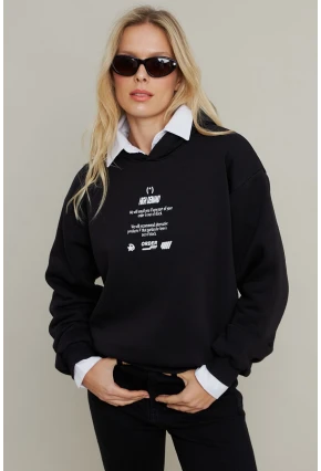 Kadın Siyah Baskılı Kapüşonlu Sweatshirt DY1451