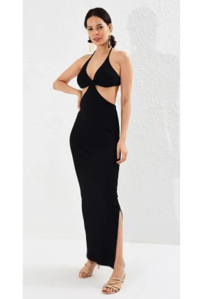 Kadın Siyah Beli Açık Kaşkorse Elbise Yİ1814