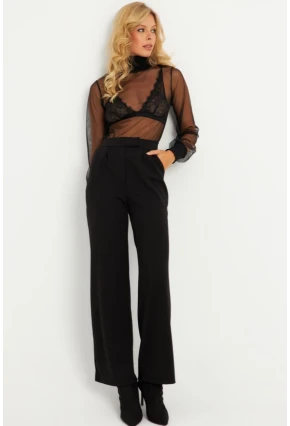 Kadın Siyah Beli Cırtlı Pantolon ELT3455