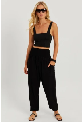 Kadın Siyah Beli Gipeli Şalvar Pantolon ÖM404