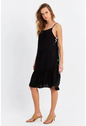 Kadın Siyah Beli İpli Midi Elbise PC22756