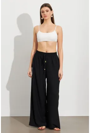 Kadın Siyah Beli Lastikli Bürümcük Pantolon ROP105