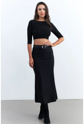 Kadın Siyah Beli Lastikli Etek FRY2235