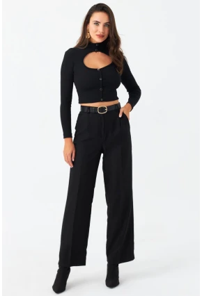 Kadın Siyah Beli Lastikli Pantolon ELA6782