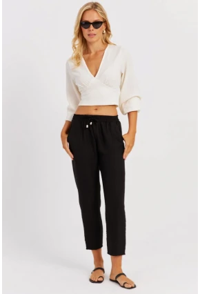 Kadın Siyah Beli Lastikli Pantolon GÇ161