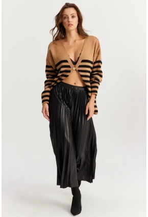 Kadın Siyah Beli Lastikli Pilise Etek GÇ190