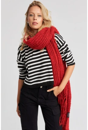 Kadın Siyah-Beyaz Çizgili Triko İnce Kazak YV211