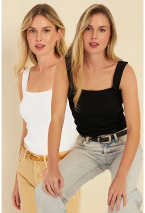 Kadın Siyah-Beyaz İkili Kare Yaka Triko Bluz SMT226