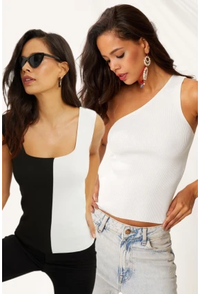 Kadın Siyah-Beyaz İkili Triko Bluz YV128