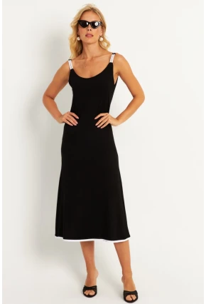 Kadın Siyah-Beyaz Kontrast Midi Elbise ST057