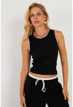 Kadın Siyah Biyeli Kaşkorse Bluz XL2023