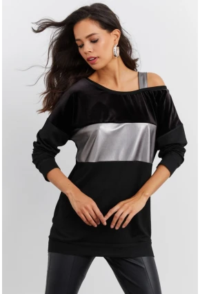 Kadın Siyah Bloklu Bluz ST819