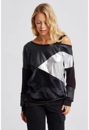 Kadın Siyah Bloklu Bluz ST825