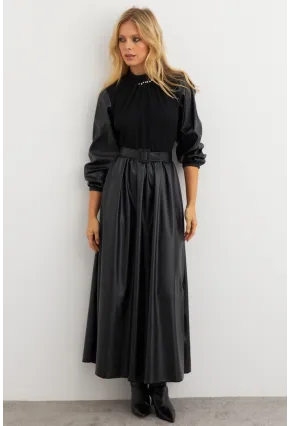 Kadın Siyah Bloklu Taşlı Elbise MALZ101