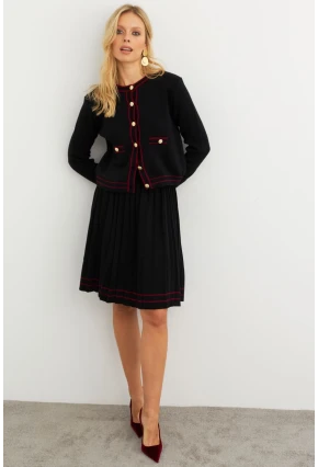 Kadın Siyah-Bordo Triko Ceket Takım SF2557