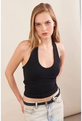 Kadın Siyah Boyun Askılı Bluz ZH171