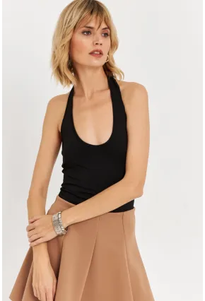 Kadın Siyah Boyun Askılı Crop Bluz TF69