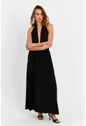 Kadın Siyah Boyun Bağlamalı Maxi Elbise EY3075