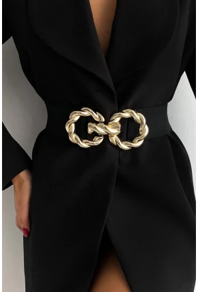 Kadın Siyah Burgu Tokalı Lastikli Kemer BE656