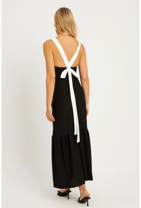 Kadın Siyah Bürümcük Kontrast Midi Elbise EY2829