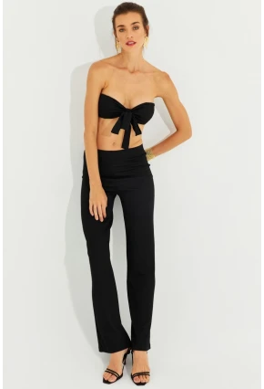 Kadın Siyah Büstiyerli Pantolon Takım YEL221225
